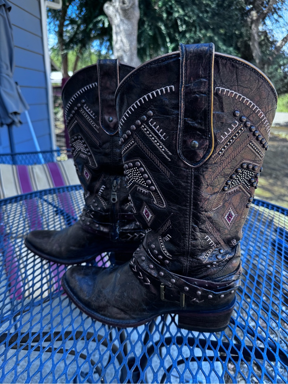 Corral Brown Leather Western Boots with Turquoise Interior